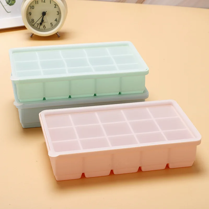 

Household Kitchen Refrigerator 15 Grid Food Grade Silicone Tray Mold Freezer Cubes Frozen Soup Ice Cube Mold, Colorful