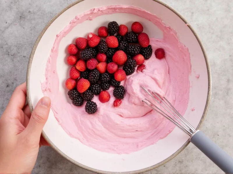 Folding fresh berries into upgraded cake batter