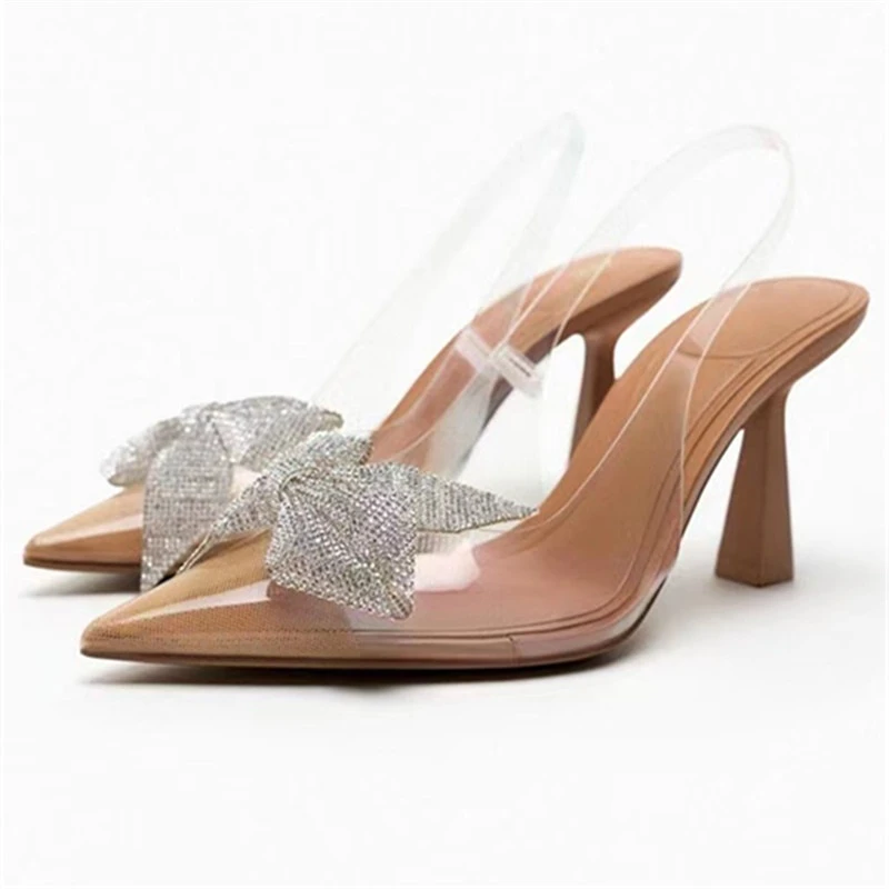 

Sandalias Transparentes Rhinestone Bow PVC Clear Pumps 2023 Shoes Ladies Transparent Heels for Women