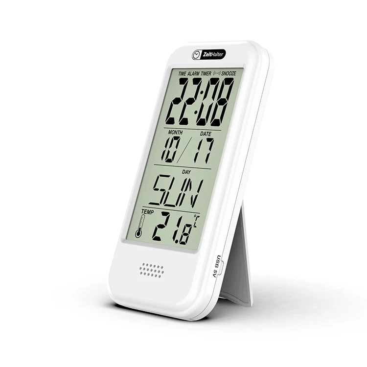 

Desktop Wall Memory Dementia Lcd Digital Desk Clock Temperature Calendar Clock Calculator, White + black