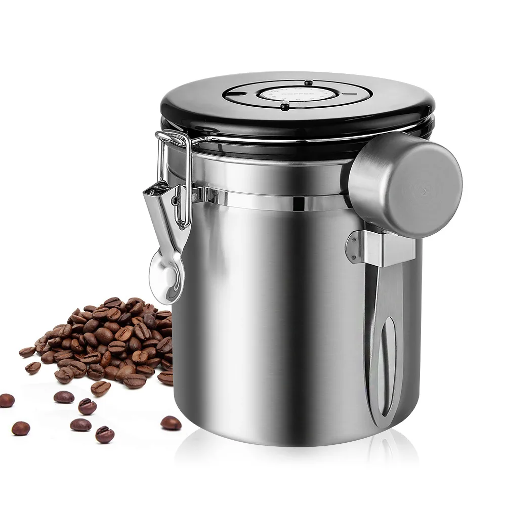 

Kitchen Stocked Coffee Beans And Coffee Powder Scoop Stainless Steel Airtight Vacuum Coffee Container With Co2 Valve, Silver, black, white, customized color