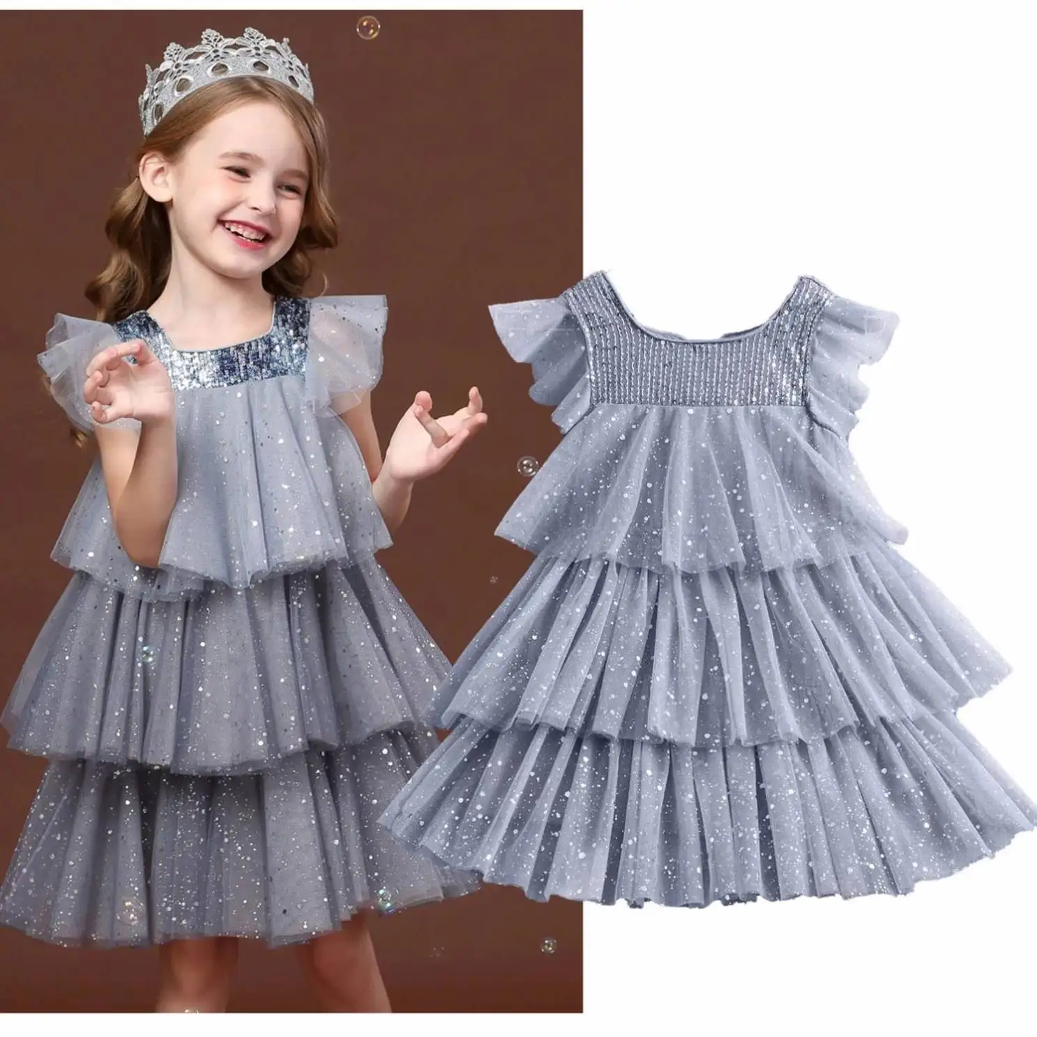 

COLORFUL Girls Sequin Tutu Lace Mesh Birthday Prom Toddler Baby Kids Elegant Wedding Party Dress Clothes Dresses
