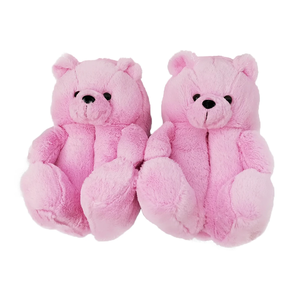 

high quality wholesale cheap women red rainbow cute cartoon christmas plush teddy bear slippers