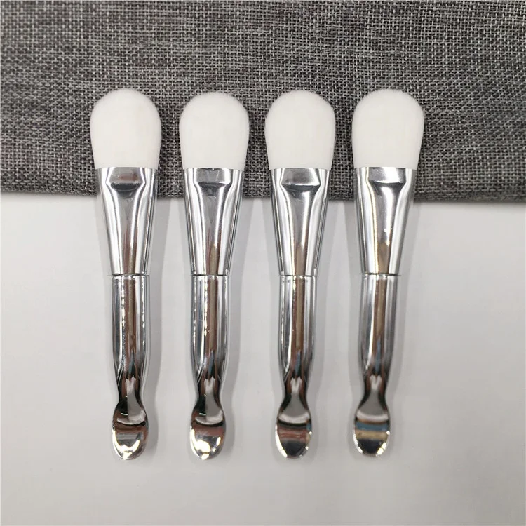 

OEM Personalized Double-headed Bright Silver Bling Soft Vegan Face Mask Brush Foundation With Scoop Makeup Beauty Accessories