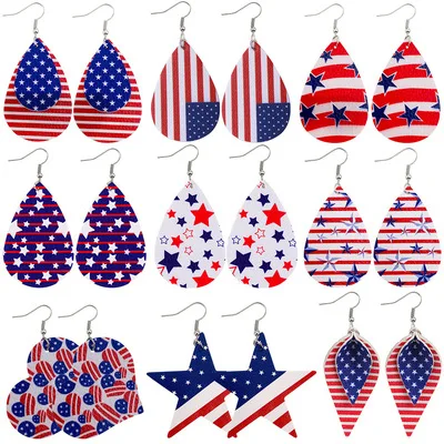 

Wholesale Independence Day Earrings 4th of July Earrings Gnome American Flags Patriotic Faux Leather Earrings