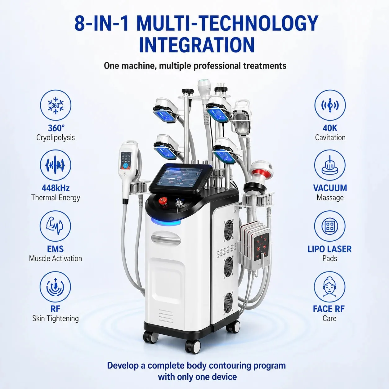 FARSLIM LD11-TLS PRO multi-technology platform integrating cryolipolysis, RF, EMS, cavitation, vacuum, and lipo laser.