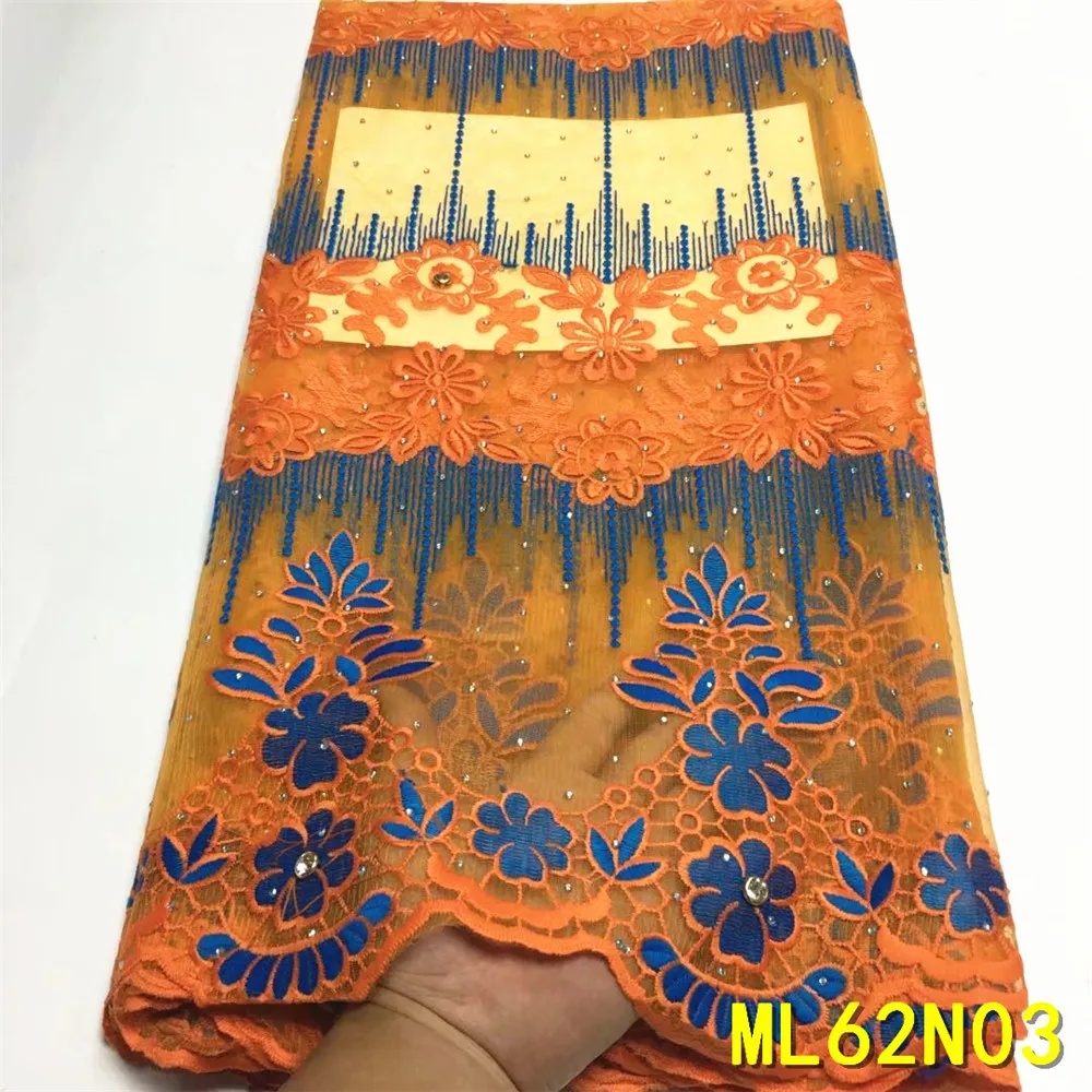 

Beautifical african light clothing fabric girl dress orange embroidery french lace ML62N03, Customized