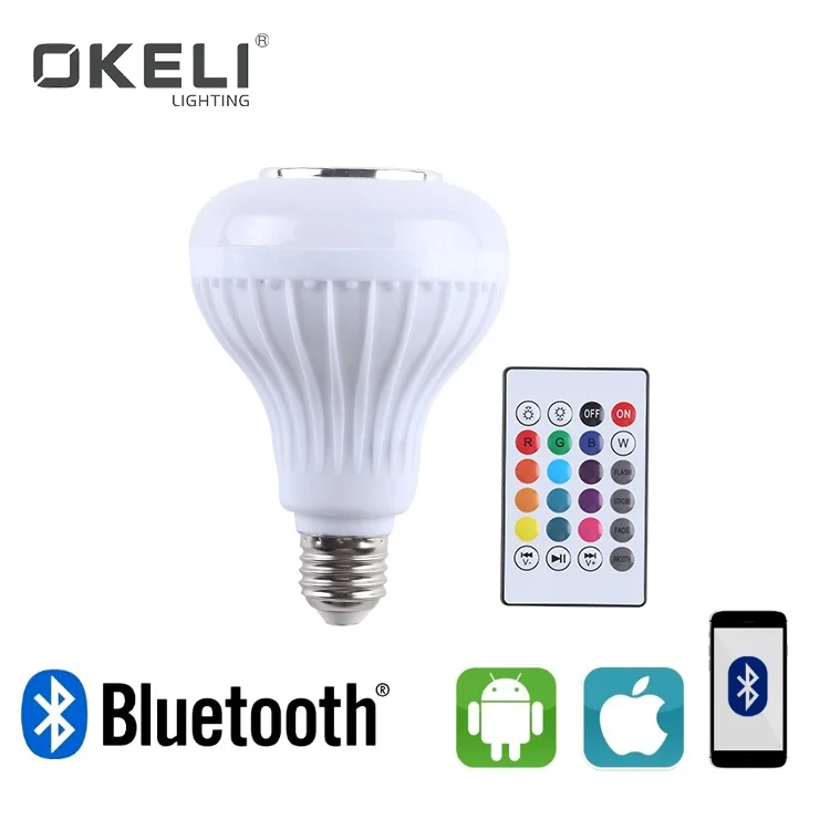 OKELI Amazon Hot Sale Wireless Wifi 10W E27 Color Changeable LED Remote Control Music Speaker Smart Rgb Led Music Bulb Lamp