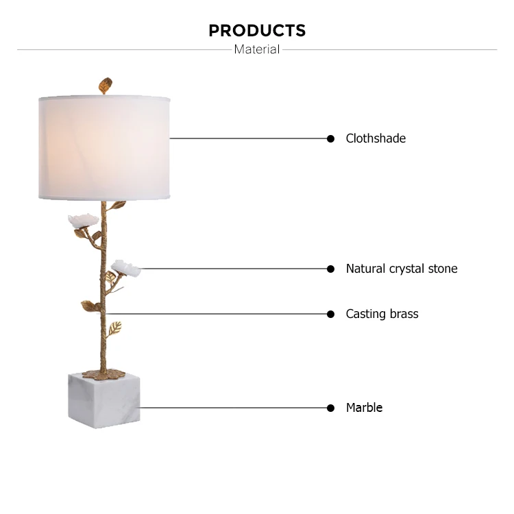 white crystal flower stone gold table lamp