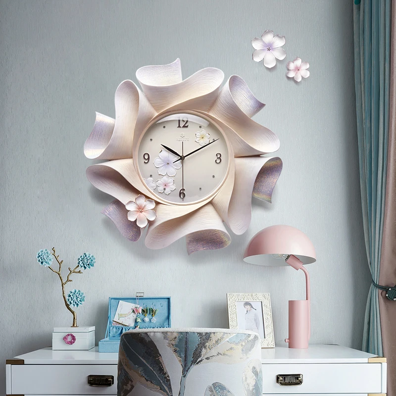 3d Light Pink Resin Flower Wall Decorative Wall Clock Innovative Design ...