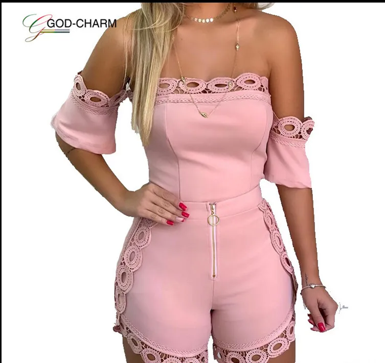 

*GC-86962207 2020new arrivals Wholesale sale short rompers womens clothing one piece off shoulder solid color jumpsuit playsuit