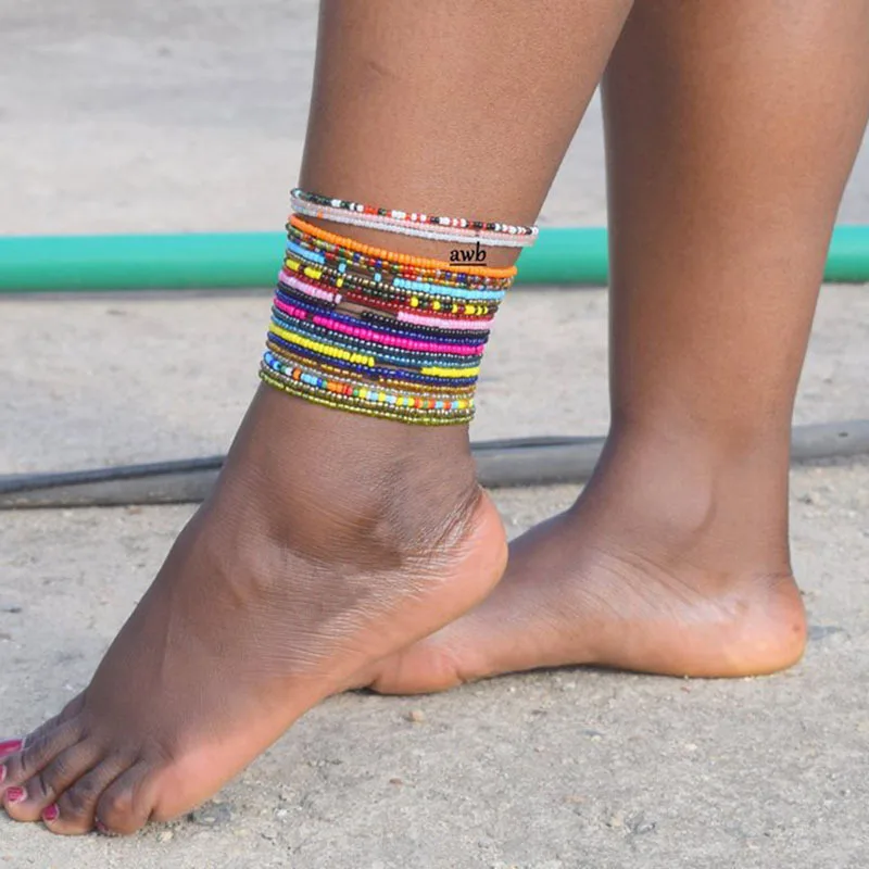 

African beads anklet Bohemian Elastic beaded anklets glass Beach Summer Body Chains Ankelet Ankle Boho Jewelry