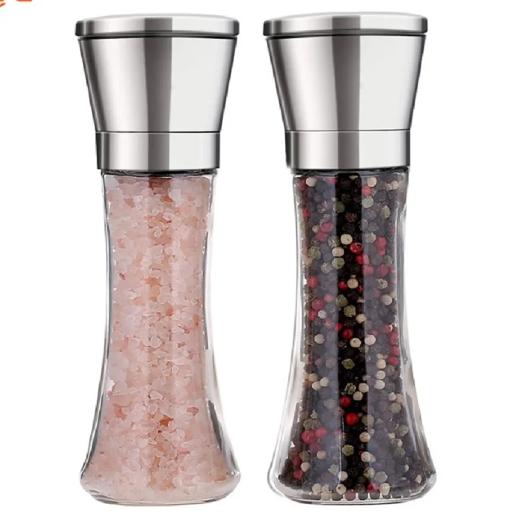 Manual Salt Pepper Mills Pepper Grinders With Glass Body Home Usage Spice Grinder Kitchen Salt And Pepper Grinder Set, Customized