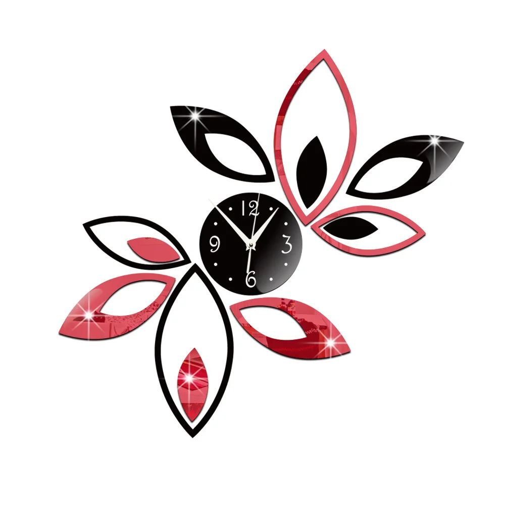 

DIY Amazon Explosion Style Mirror Wall Clock Acrylic Leaves Flower Shape Wall Clock for Home Decoration