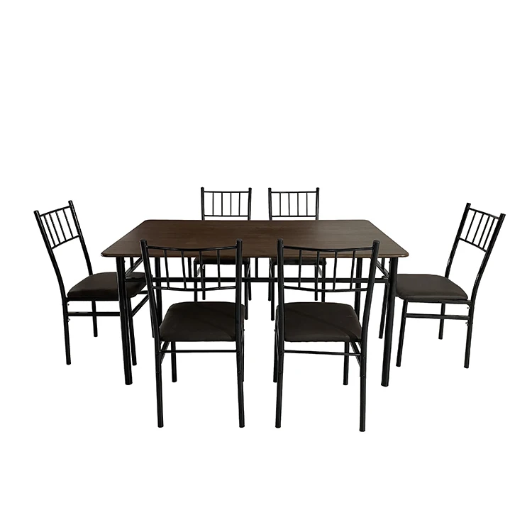 simple design wooden dining table set with 6 PU cushion seats dining room set in restaurant/living room