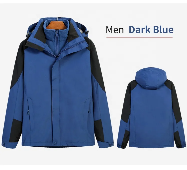 

Outdoor hooded jacket Two-piece double layer Waterproof Windproof Keep warm 3-in-1 Custom logo for Mountaineering skiing Hiking