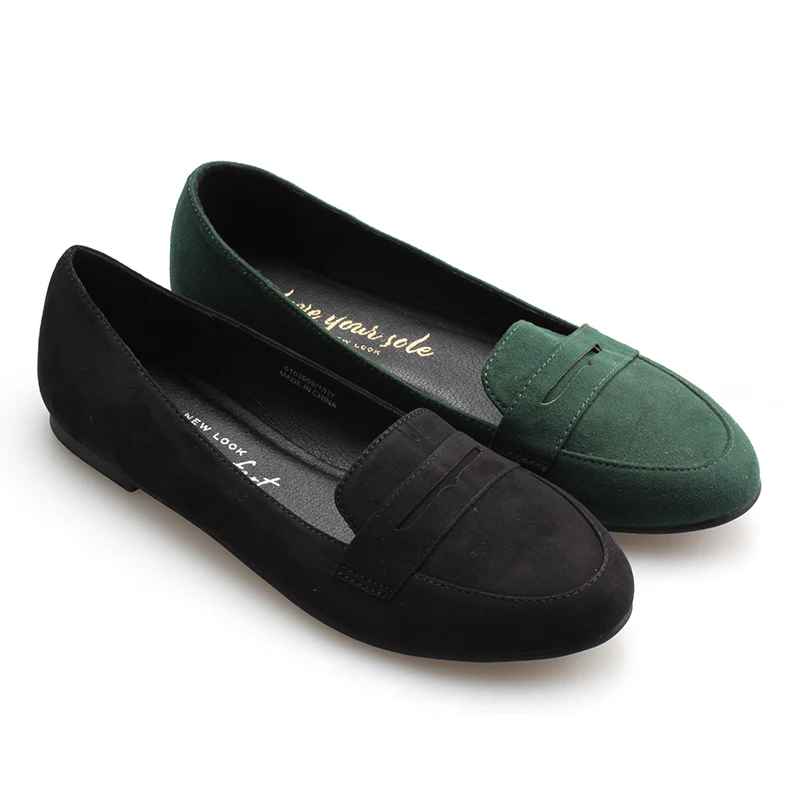 

Stock The fashion women slip on microfiber upper soft PU insole basic ballet outdoor loafer shoes, Black/green