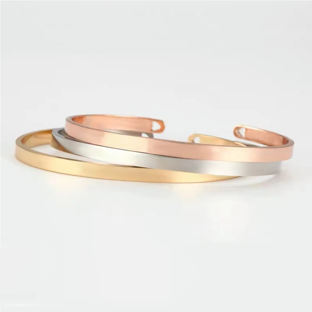 

Top Quality 316L Stainless Steel Cuff Bangle Cuff Starter Charm Bracelet Shiny Side Bangle for Kids, Gold/silver/rose gold