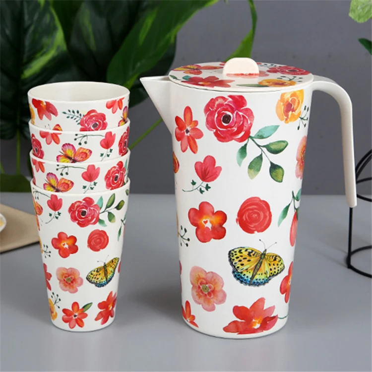 Eco friendly bamboo fiber jug set with 4 cups
