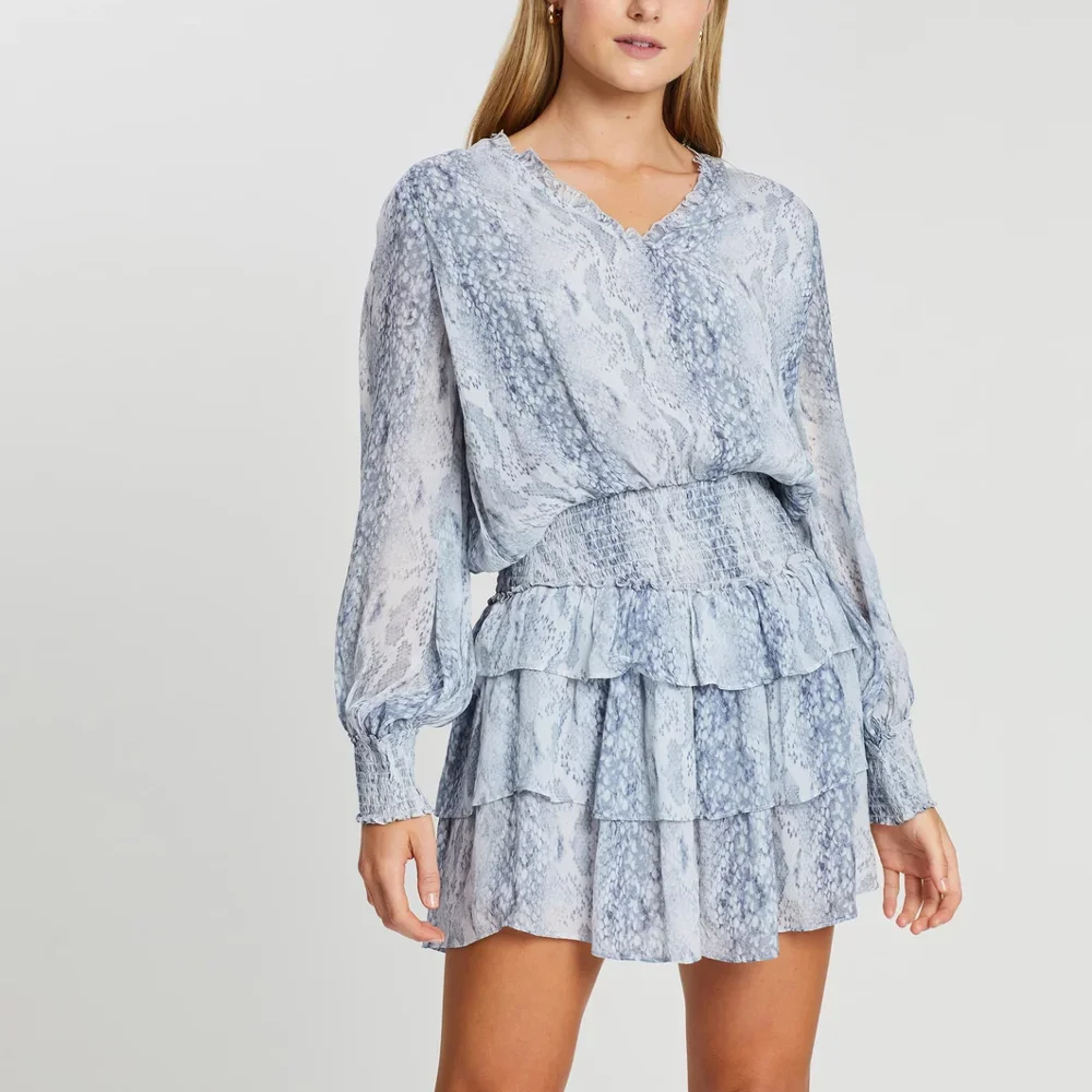 

Latest Fashion Clothing Women Long Sleeve Animal Snake Print Chiffon Dress, Snake print or customized