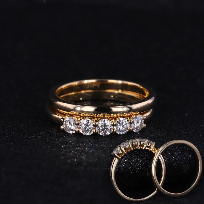 

starsgem wedding band ring set 10 karat solid gold moissanite diamonds couple ring jewelry