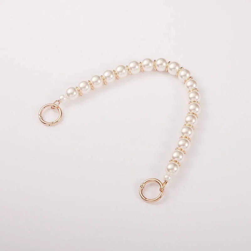 

Meetee B-S564 Short Steel Wire Beaded Chain Bag Accessories Handle With Pearl Strap, Colorful