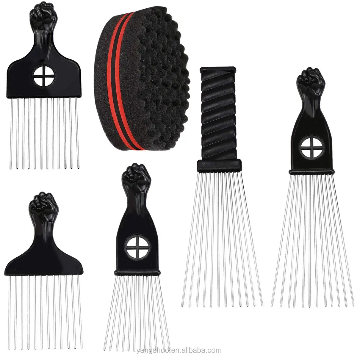 

Afro Pick Hair Comb for Hairdressing Styling Tools Stainless Steel Pins Hair Pick Comb, Black