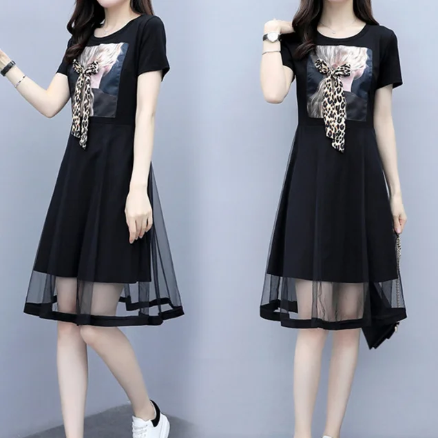 

2021 Fashion woman dresses summer bowknot plus size ladies dress