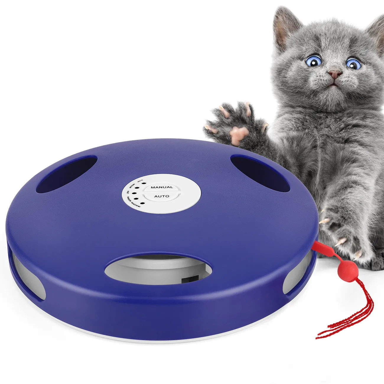 

Pawaboo Electric Cat Toy Tail Spin Rat, 5 Action Modes Auto Manual, Interactive Hunt Chasing Robotic Cat Mouse Tail Toy for Cats, Blue