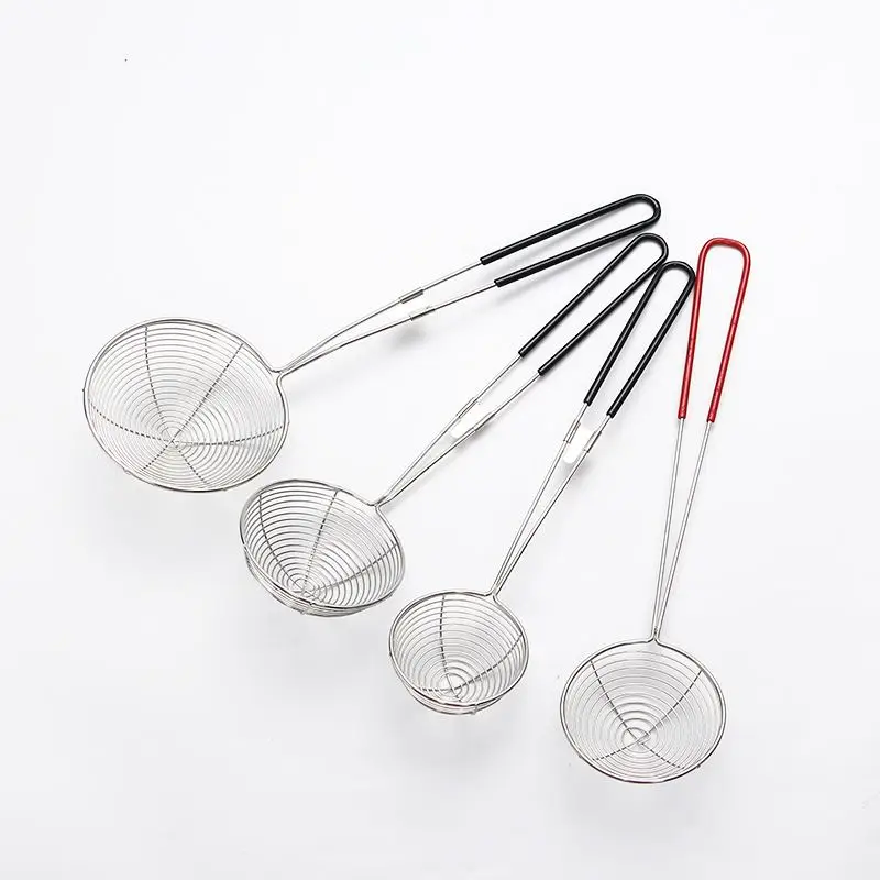 

Hot Pot Spoon 201 Stainless Steel Colander Long Handle Strainer with Plastic Handle colander spoon