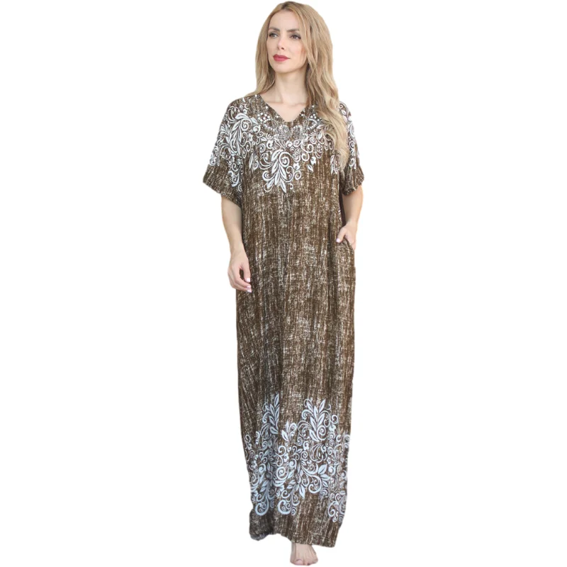 

V collar long kaftans in south africa rhinestone floral enthnic style cheap abaya elbow sleeves women maxi dress, 3 colors