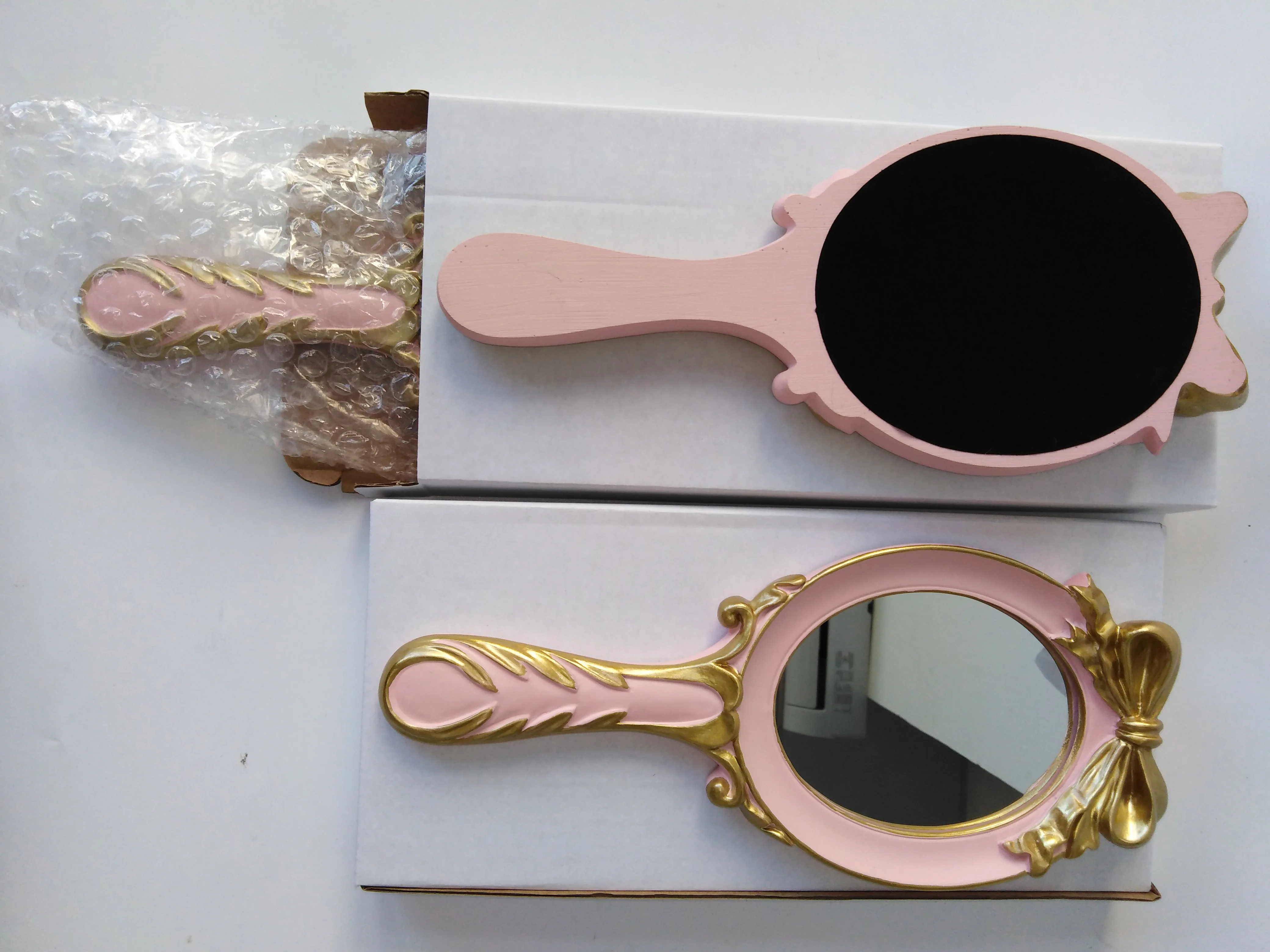 Ornate Antique Handheld Mirror,Angel Wing Shape Ladies Hand Held