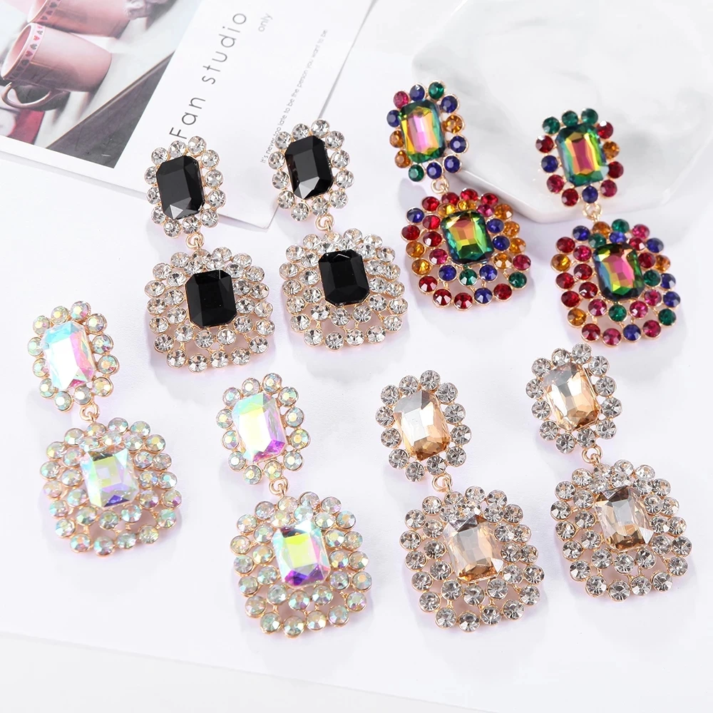 

Kaimei Fashion Trend Jewelry Accessories For Women Girls New Design 6 Color Crystals Earrings Geometric Long Big Drop Earrings, Many colors fyi