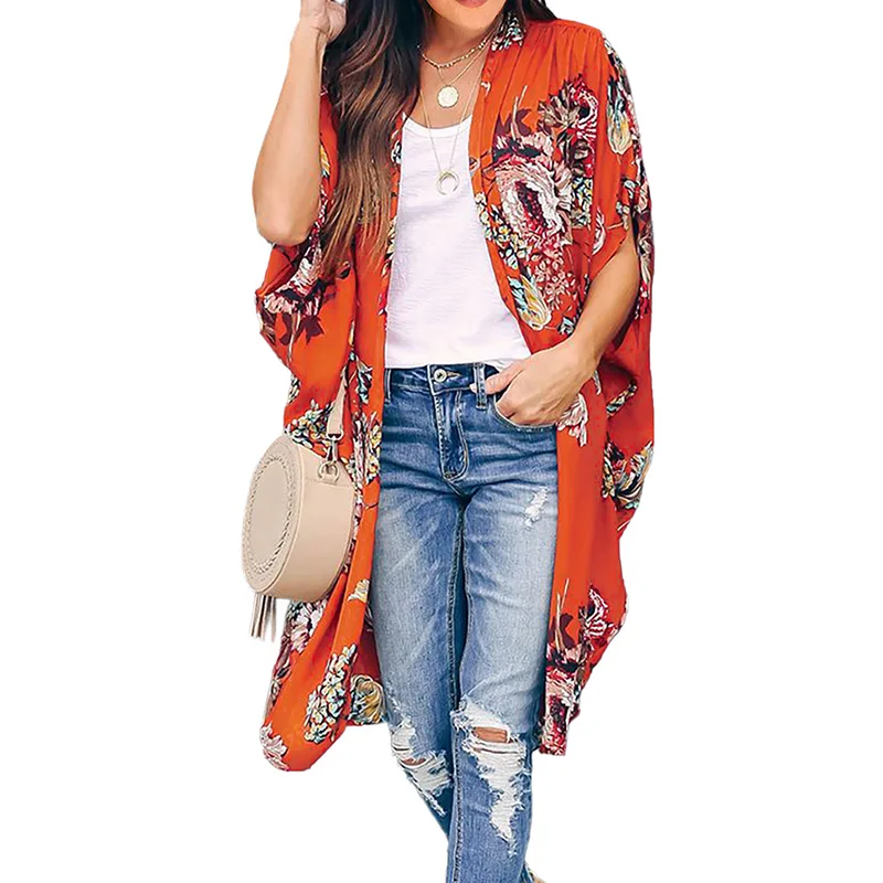 

Ladies Summer New Style Gorgeous Peony Floral Kimono,Beach Cover-ups, As shown