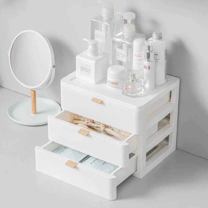 

BEAUFLY High Capacity Desktop Storage Makeup Storage Box Portable Cosmetic Organizer Make Up Storage Box Desktop Drawers, White
