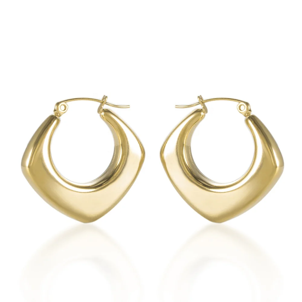 

Geometric Jewelry Trendy Fashion Hoops Statement Hoop Earrings Stainless Steel Rhombus Silver Hoop Earrings, Gold/silver/rose gold/black