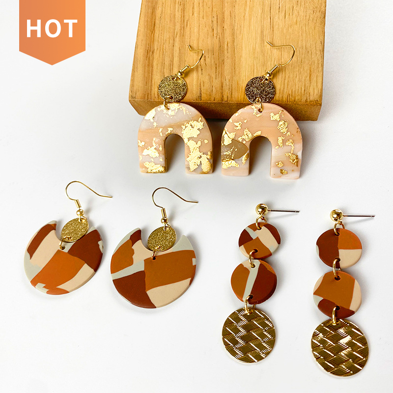 

Wholesale Boho Trendy Fashion Jewelry Geometric Cute Long Dangle Handmade Polymer Clay Earrings, Picture