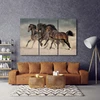 vintage 3 panels realist brown 3D running horse painting Animal Printing wall art