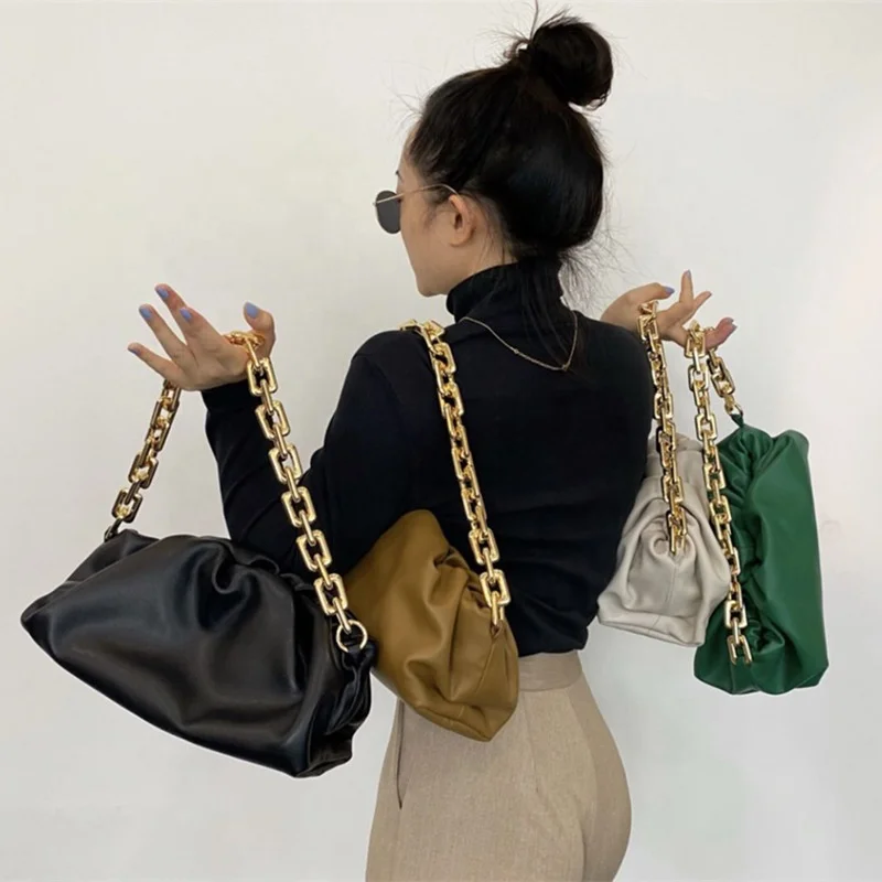 

2021 hot selling new thick chain fold cloud bag women portable shoulder bag female, Pink,green,and white