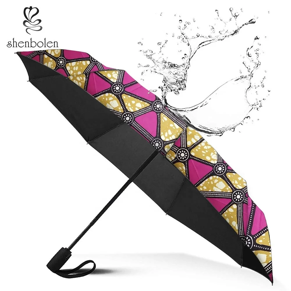 

Ins hot selling full automatic umbrella African traditional print pattern dual folding fashionable umbrella, As showed