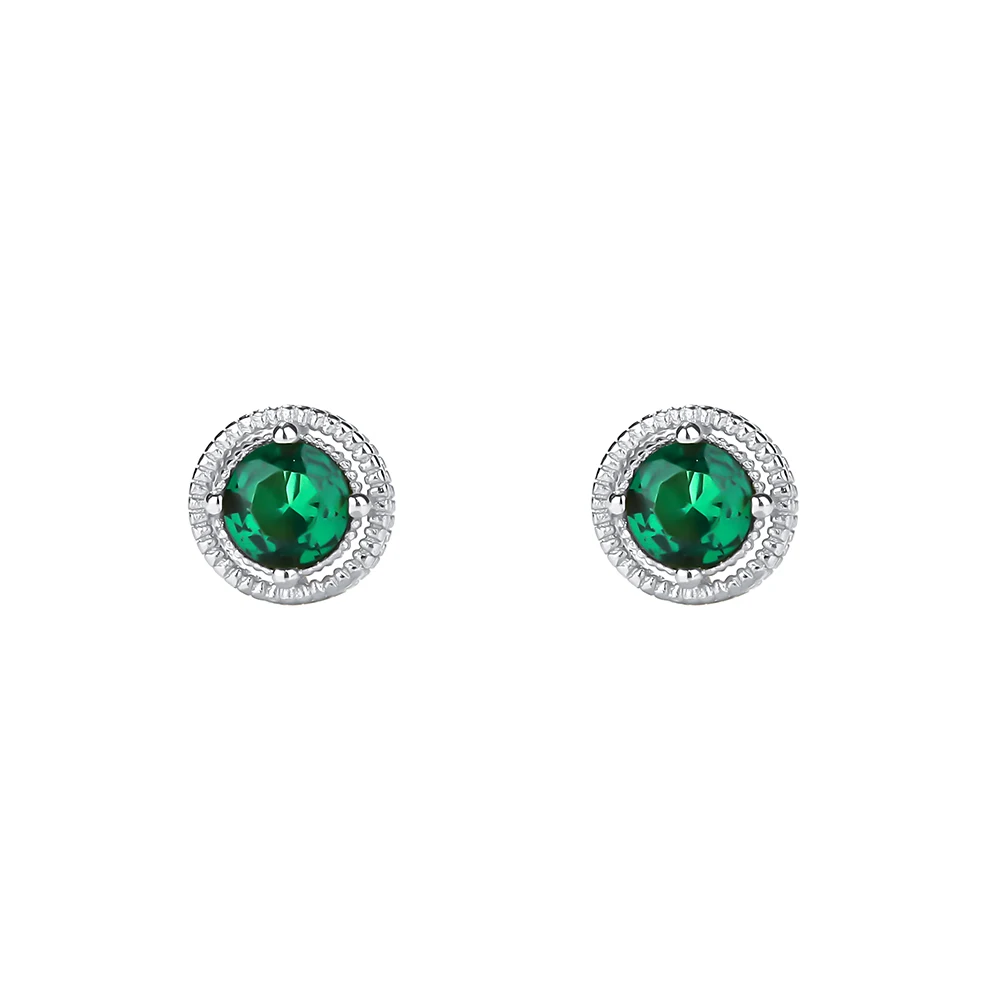 

Romantic French Emerald Stud Earrings Fashion Sterling Silver Gold Plated Round Brilliant Cut Zircon Stud Earrings For Women