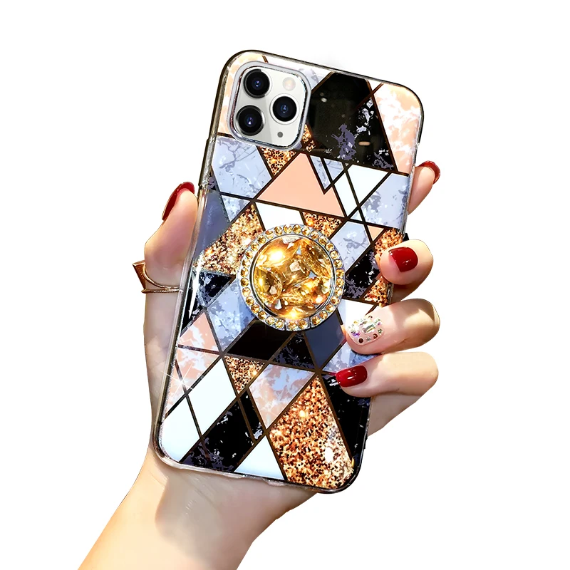 

New custom glitter marble silicone bling phone case for iphone 12 case wholesale Fashion hot sell diamond 11pro max cover case