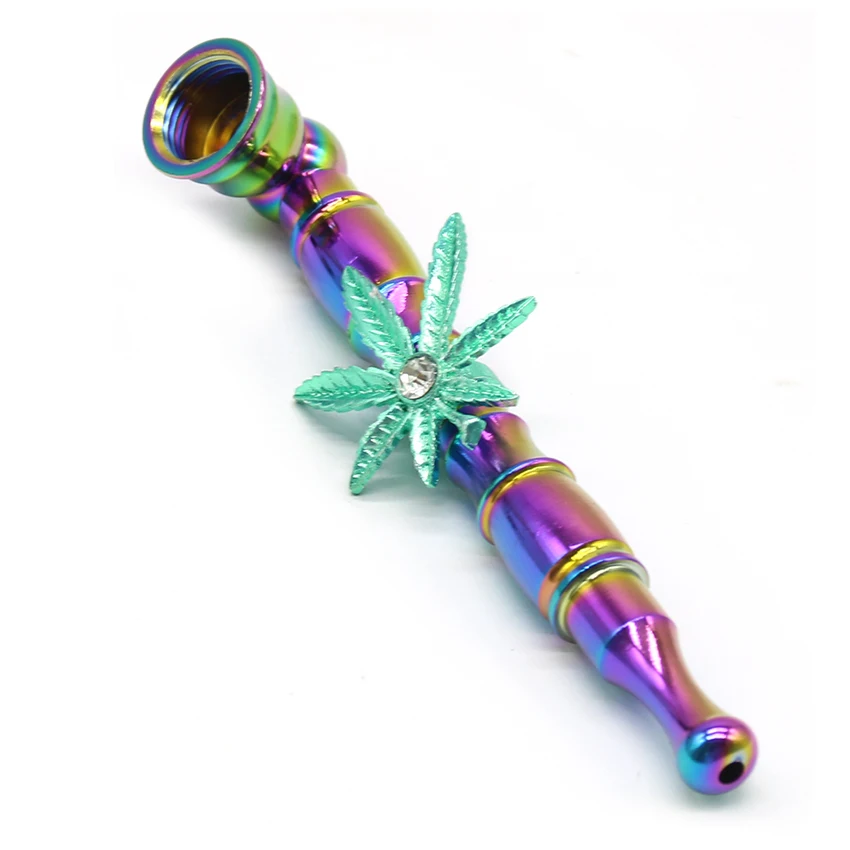 Rainbow Color Metal Diamond Weed Leaf Decorated Tobacco Metal Herb Weed