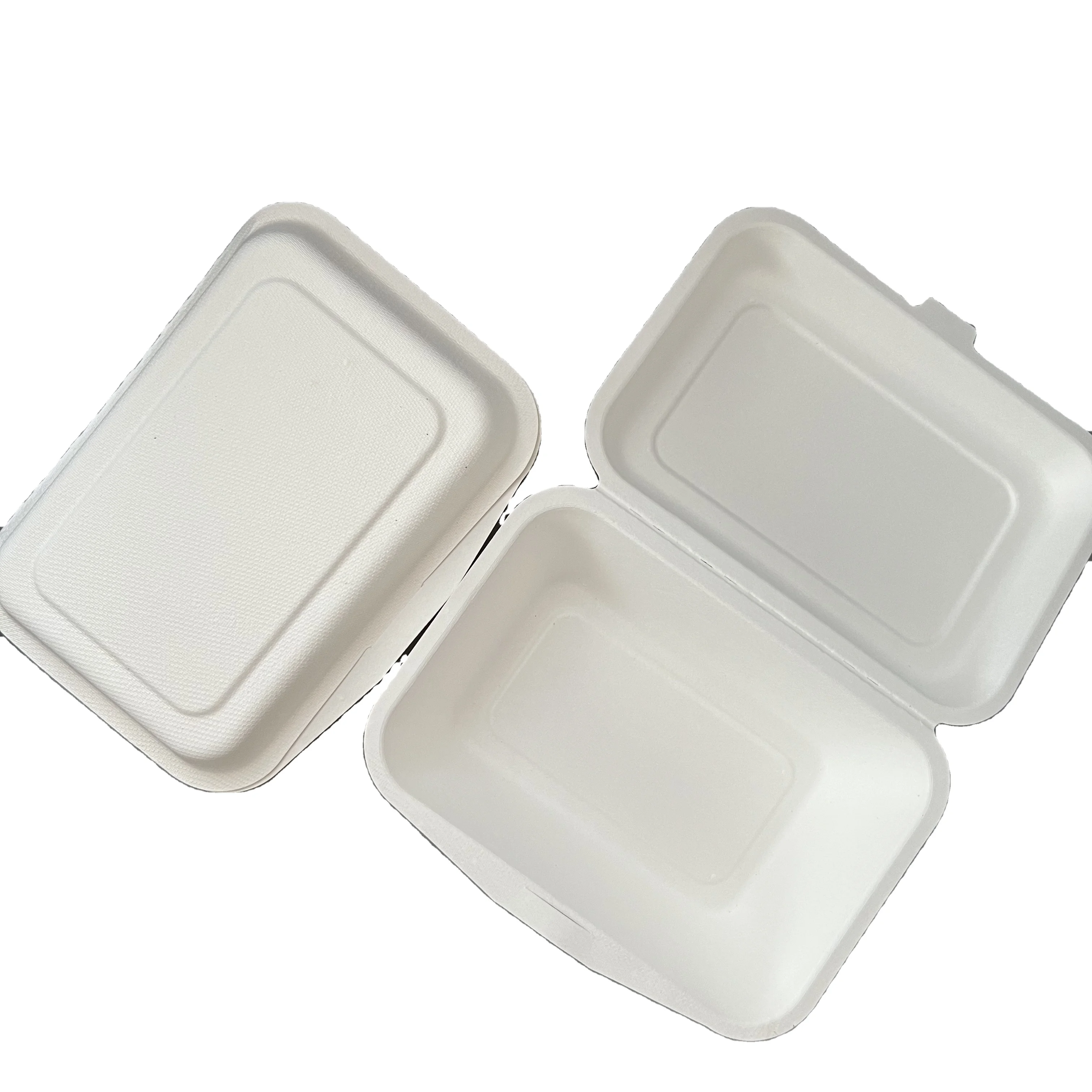 

Biodegradable Bagasse Packaging Tableware Burger Clamshell Paper Box Various Size Sugarcane Bagasse Food Containers