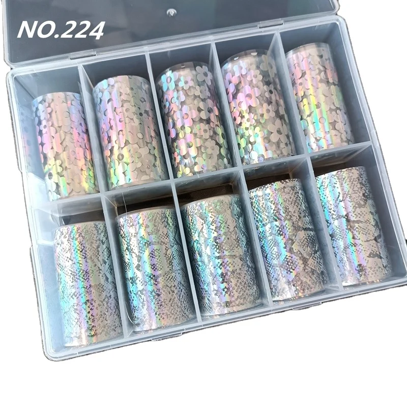 

Beautiful Designed Clear Nail Art Foil Summer transfer printing Foil Nail Stickers Manicure With Flower nail adhesive foils