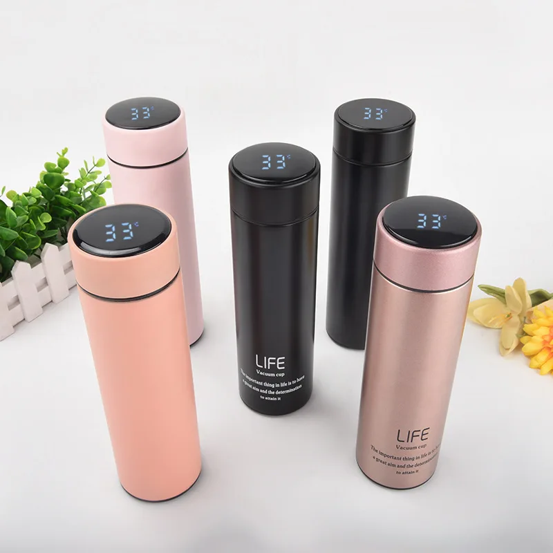 

500Ml Smart Led Light Temperature Control Thermos Flask Insulation Water Bottle Thermos Mug Stainless Steel Intelligent Bottle