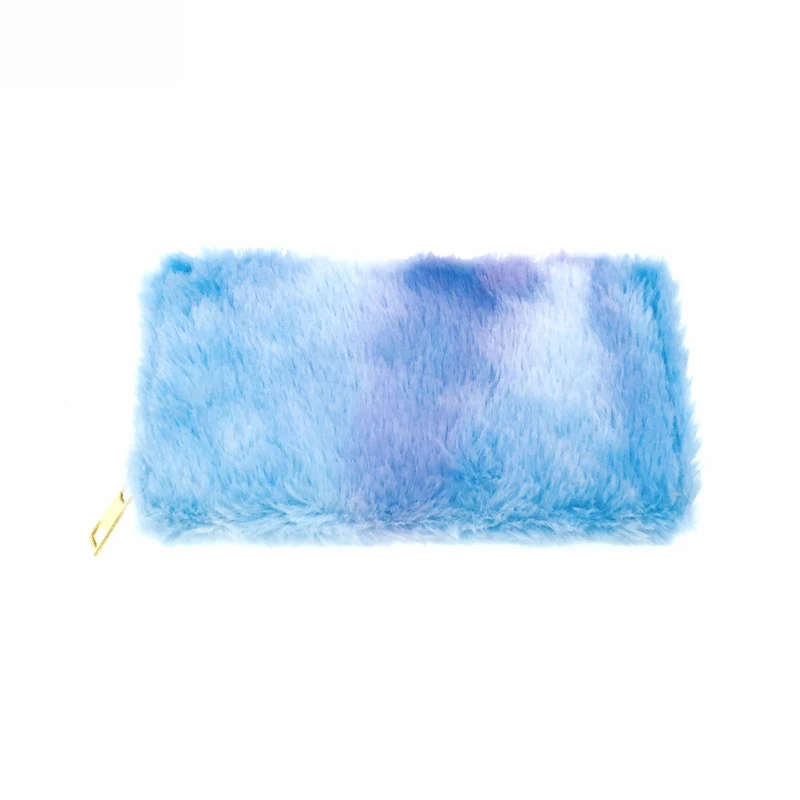 

Women Luxury Rainbow Gradient Color Soft Plush Purse Money Holder Ladies Fluffy Long Wallet, Picture