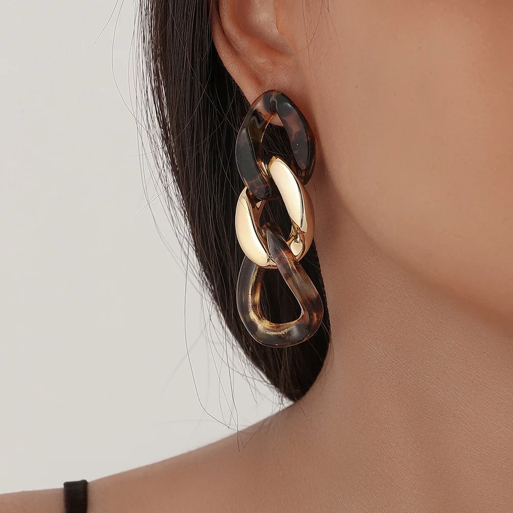 

New Chain Earrings Classic Leopard Print Acrylic Color Matching Long Earrings
