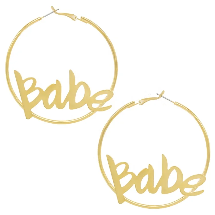 

custom name hoop Large personalized fashion brass earring for women, Gold