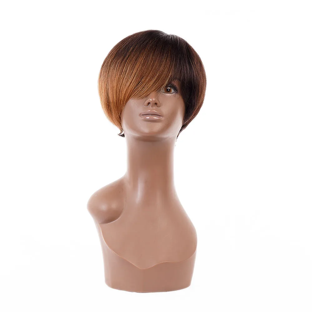 

Colored machine made Preplucked Short Brazilian Remy Honey Blonde highlight 1b/27 Ombre Pixie Cut Wig human hair for black women